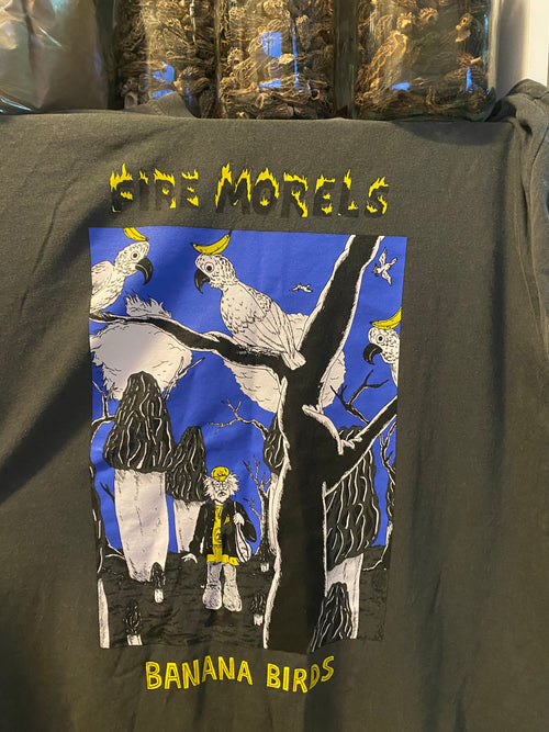 fire morels banana bird tee